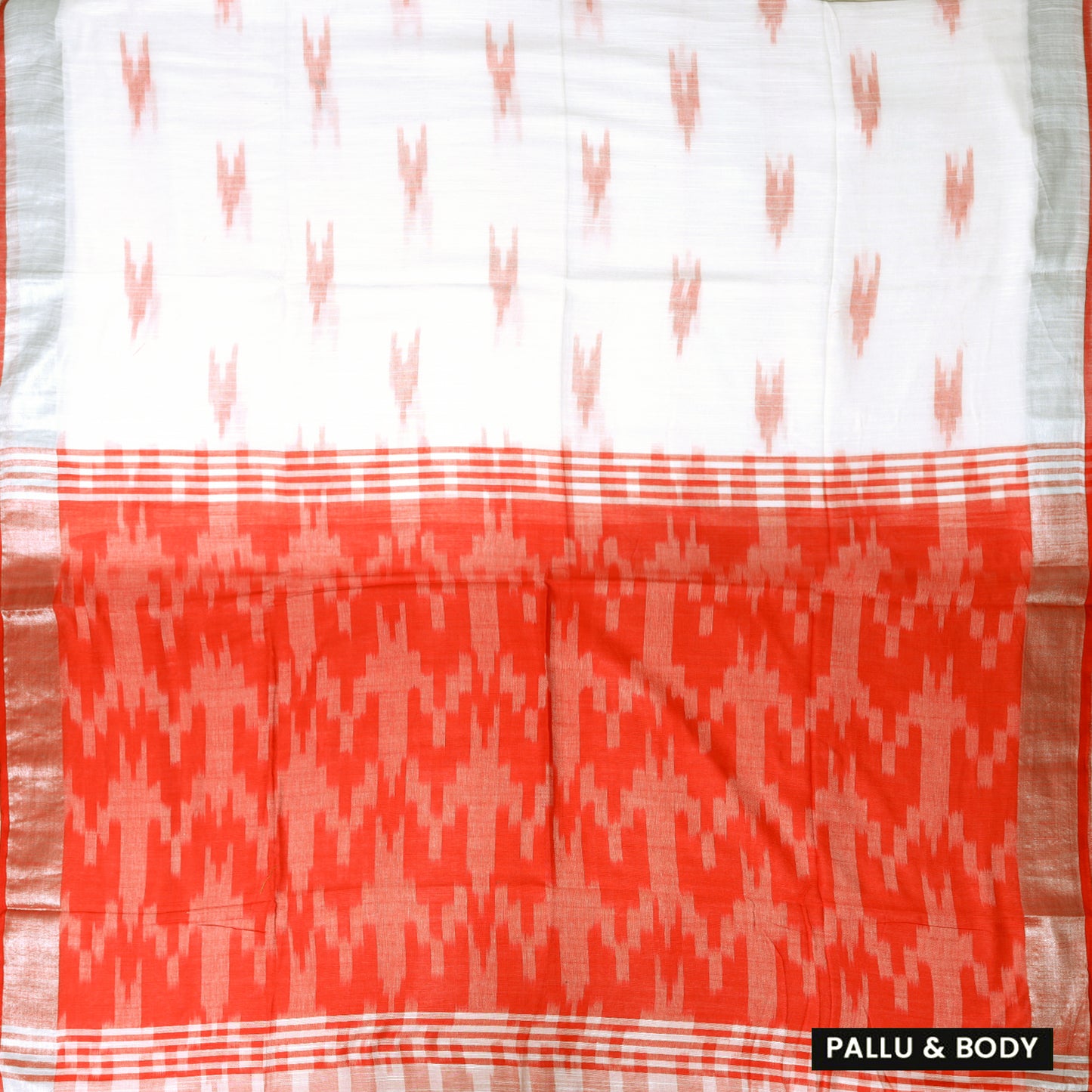 White With Orange Trendy Linen Saree