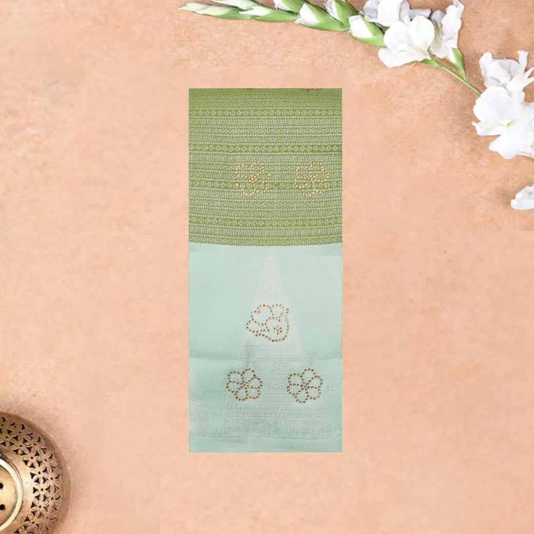 Pistachio Green with Very Light blue Kubera Pattu Saree