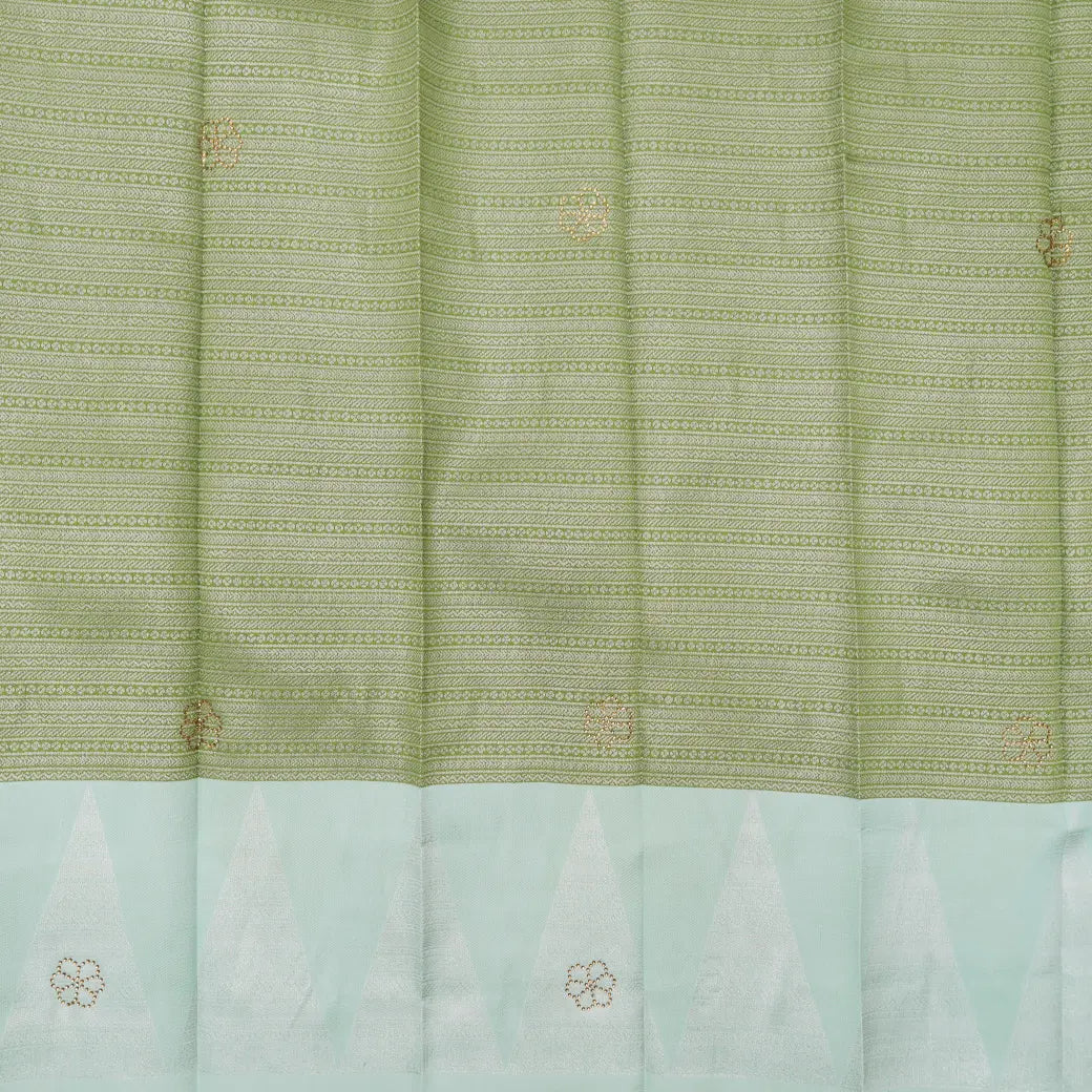 Pistachio Green with Very Light blue Kubera Pattu Saree