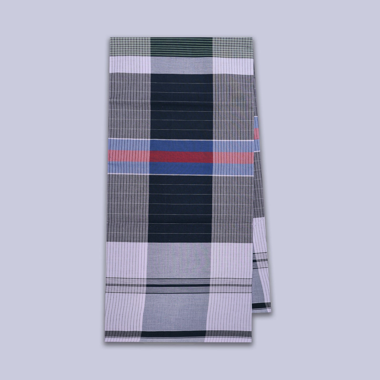 Men’s Grey with Navy Blue Stripe Cotton Stitched Lungi