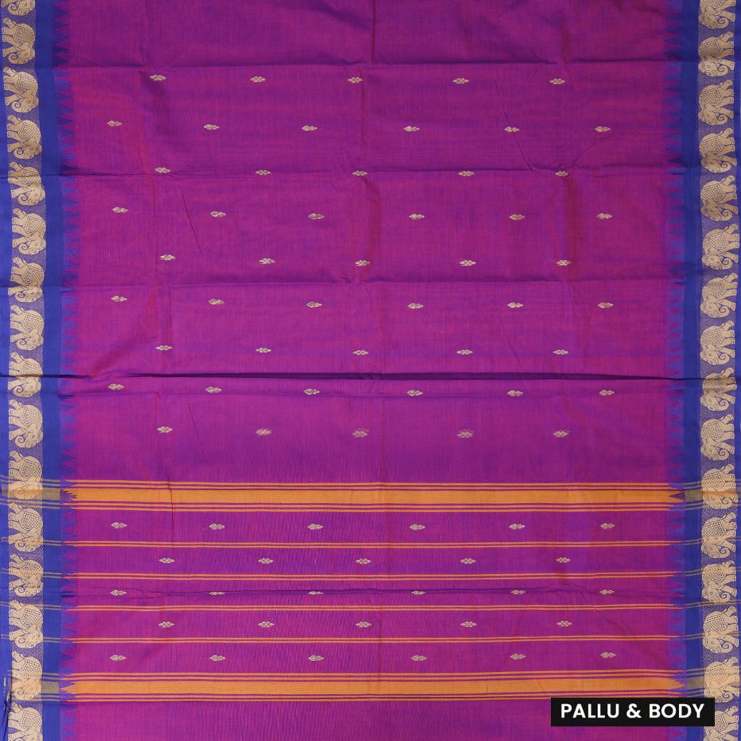Dark Purple with Royal Blue Border Pure Cotton Saree