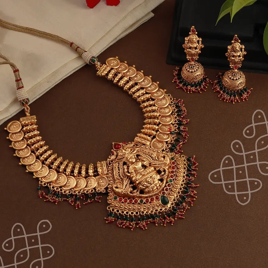 Antique Lakshmi coin necklace with jhumkas – Thenianantham