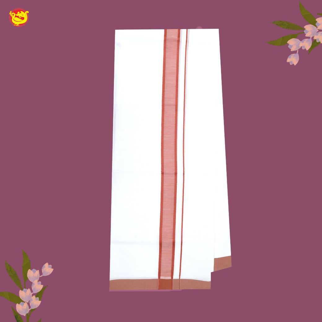 White with PEACH Fancy BIG BORDRE Cotton Men’s Dhoti