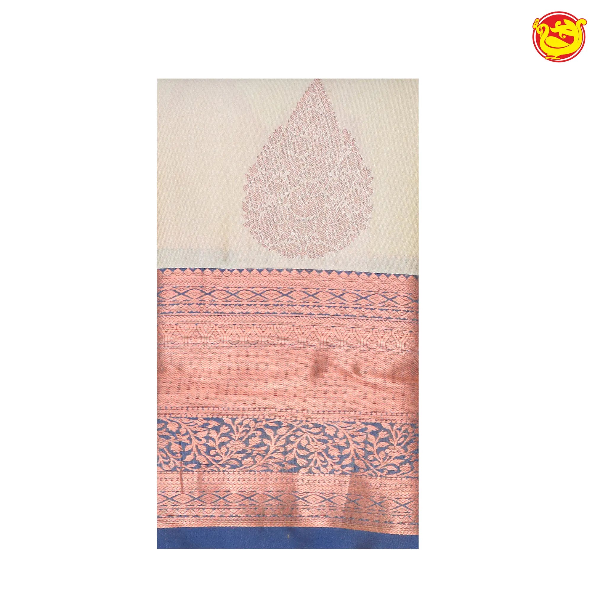 Beige with Navy blue Soft Silk Saree