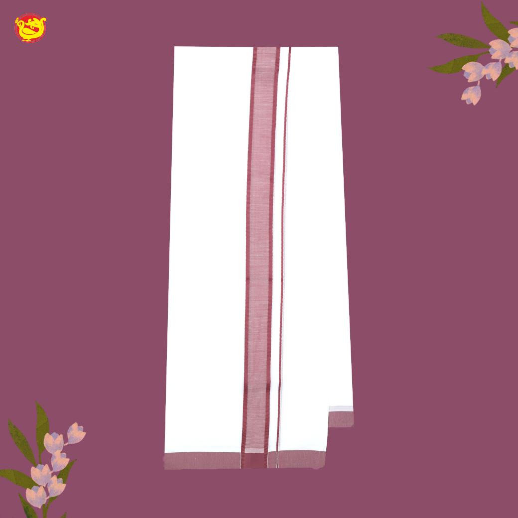 White with BURGUNDY RED Fancy BIG BORDRE Cotton Men’s Dhoti