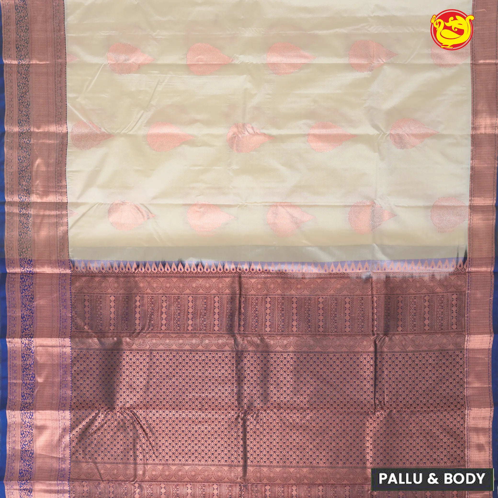Beige with Navy blue Soft Silk Saree