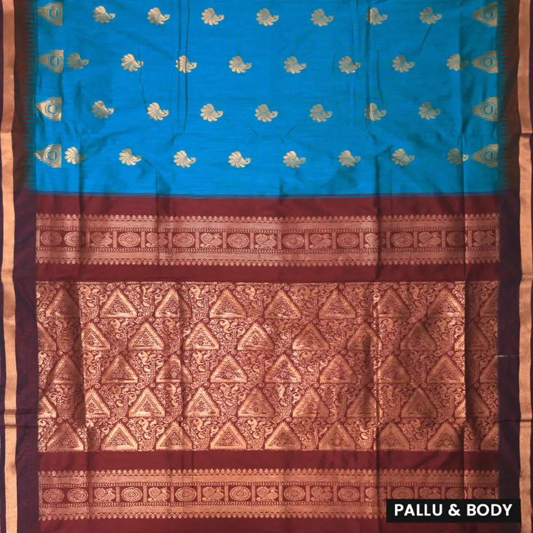 Blue With Black Premium Quality Kalyani Cotton Saree