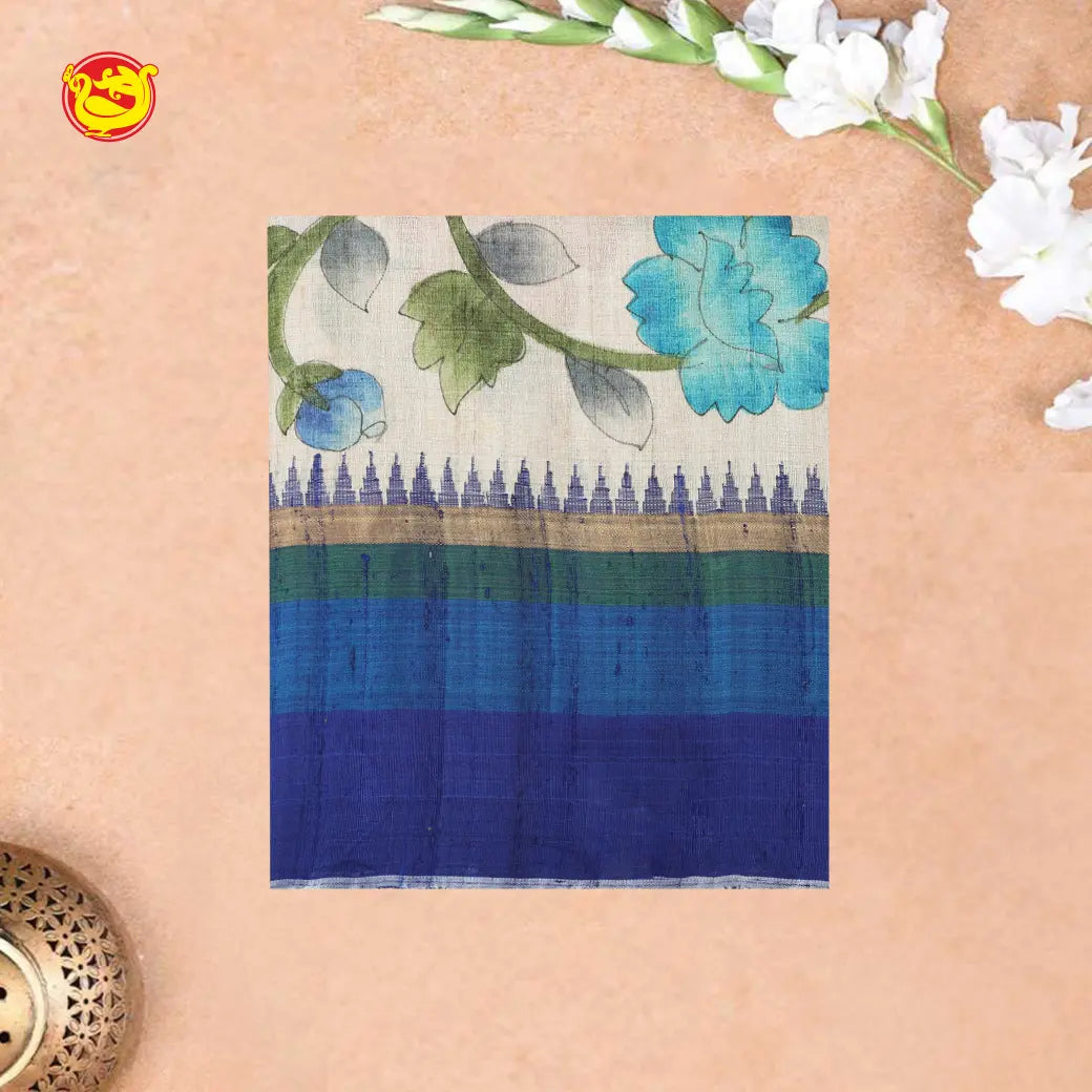 Sandal with blue Vidarbha Tussar Saree