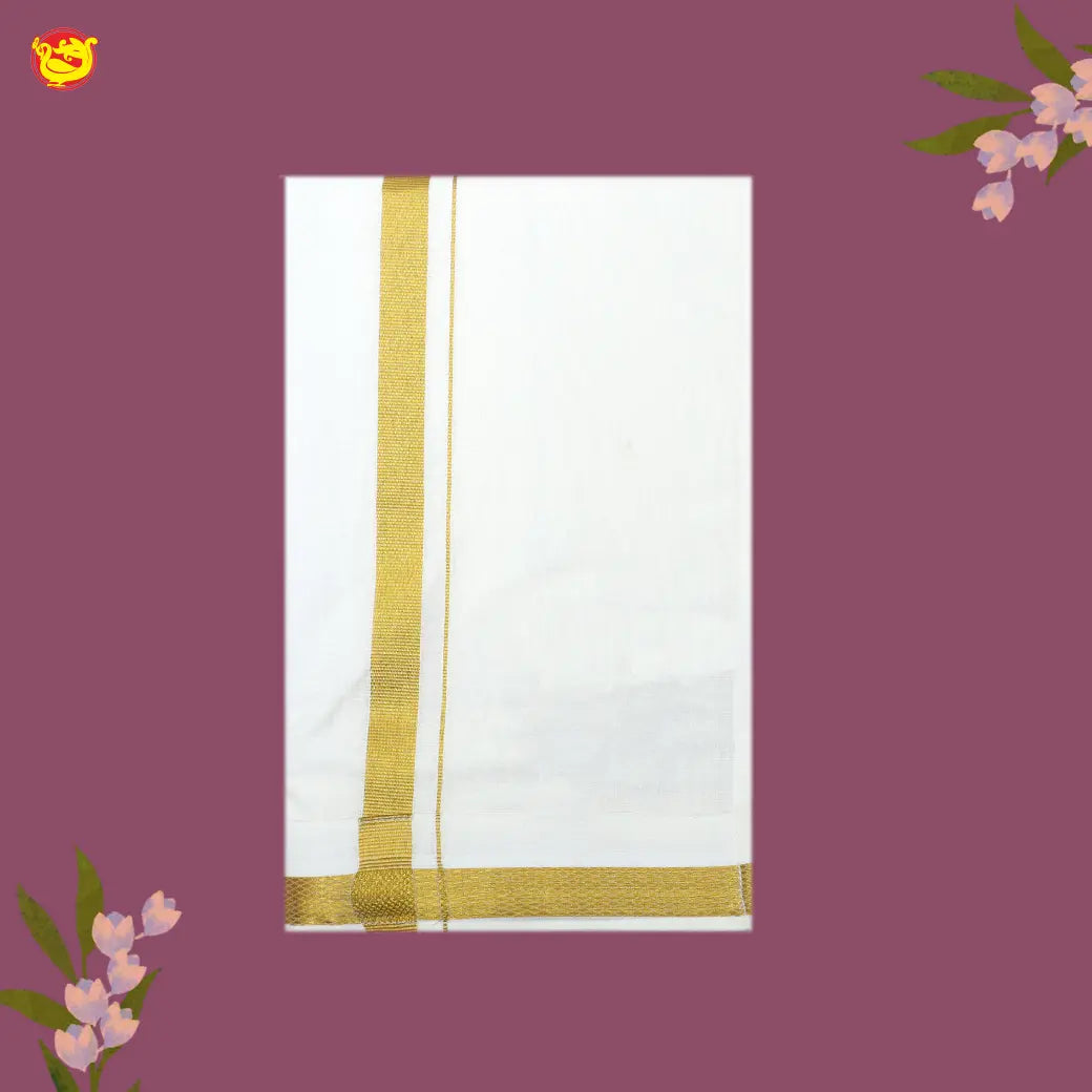 White with Gold Fancy Border Single Layer Cotton Men’s Dhoti