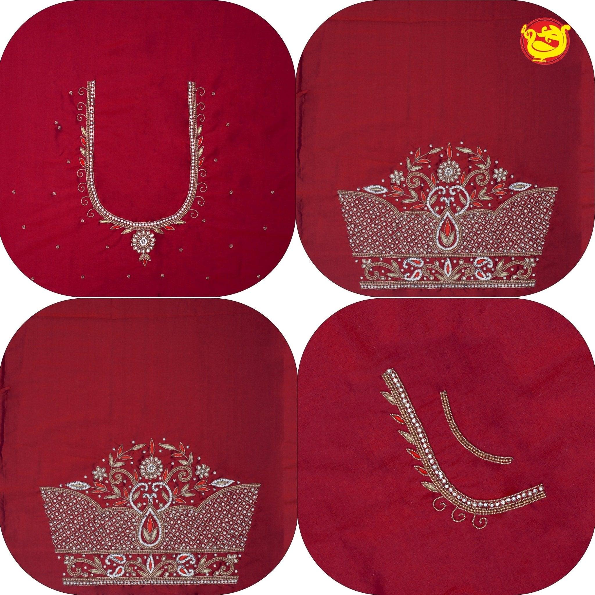 Maroon Bridal Aariwork Blouse - Thenianantham