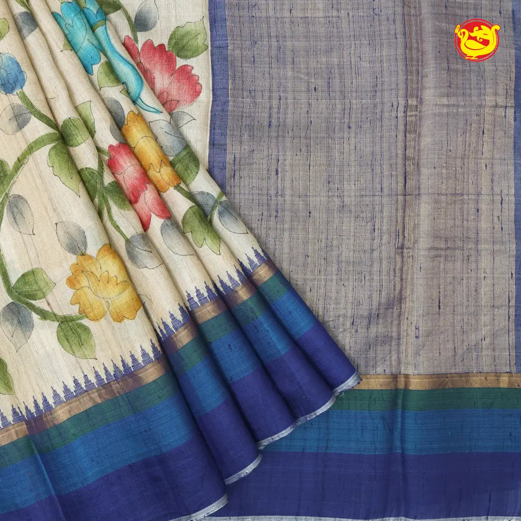 Sandal with blue Vidarbha Tussar Saree