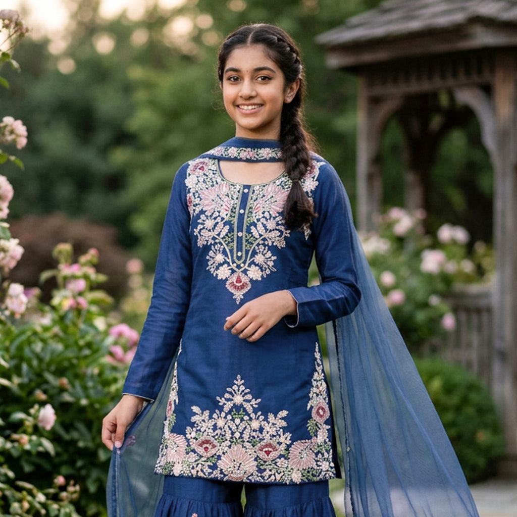 Blue Color Girls Branded Readymade Sharara set