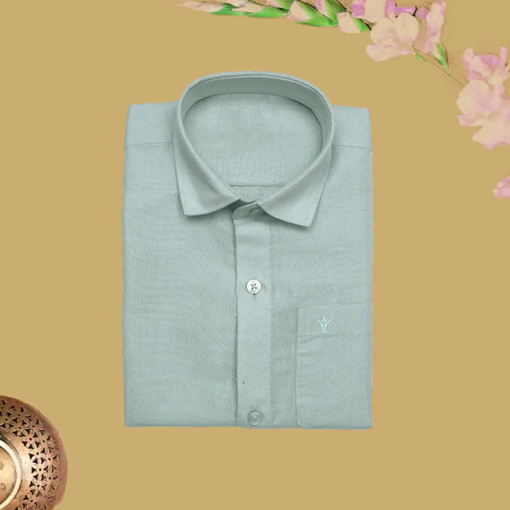 Light Cyan Sky Blue Tissue with Boy’s Readymade Shirt And Dhoti Set