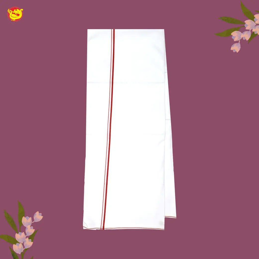 White with Red Border Single Layer Cotton Men’s Dhoti