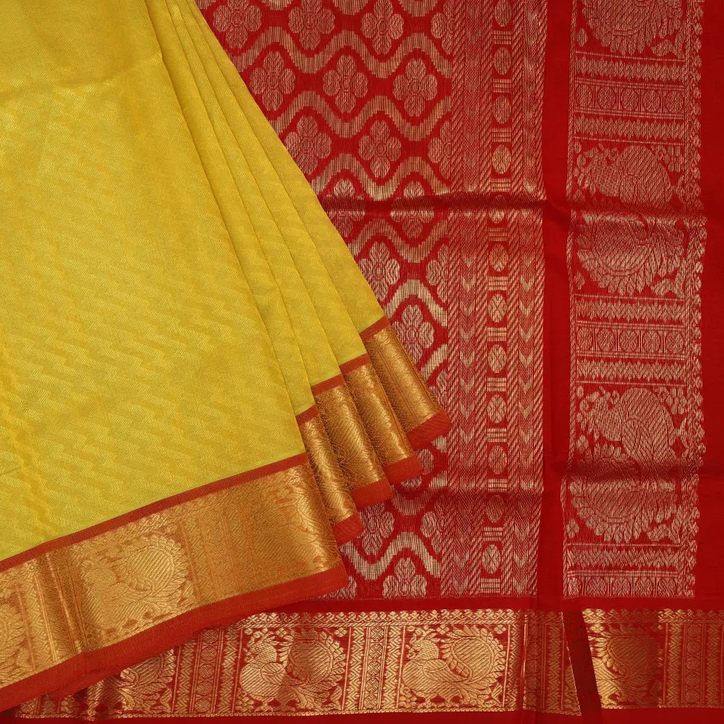 Yellow with Red Arani Silk Cotton Saree - Thenianantham
