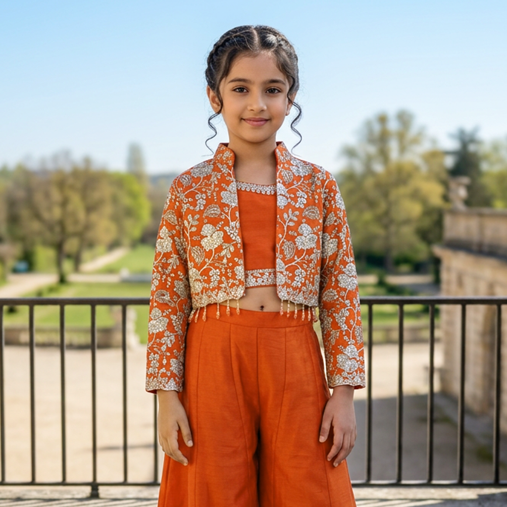 Rust Orange Color Girls Branded Readymade Sharara set