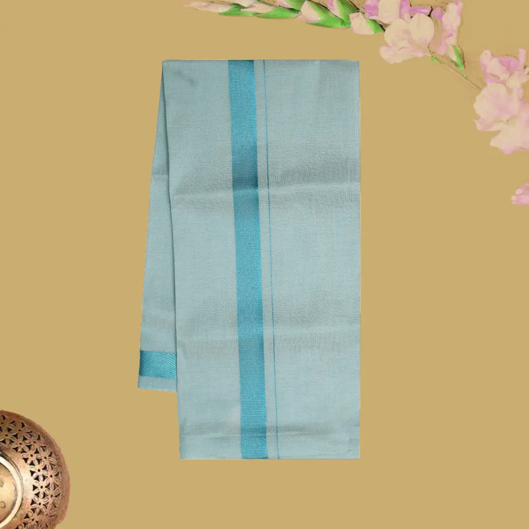 Light Cyan Sky Blue Tissue with Boy’s Readymade Shirt And Dhoti Set