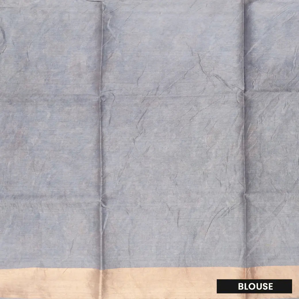 Pure Tussar Silk Saree Teal blue Shade And Gray With Floral Design and Painted Prints and Zari Woven Border