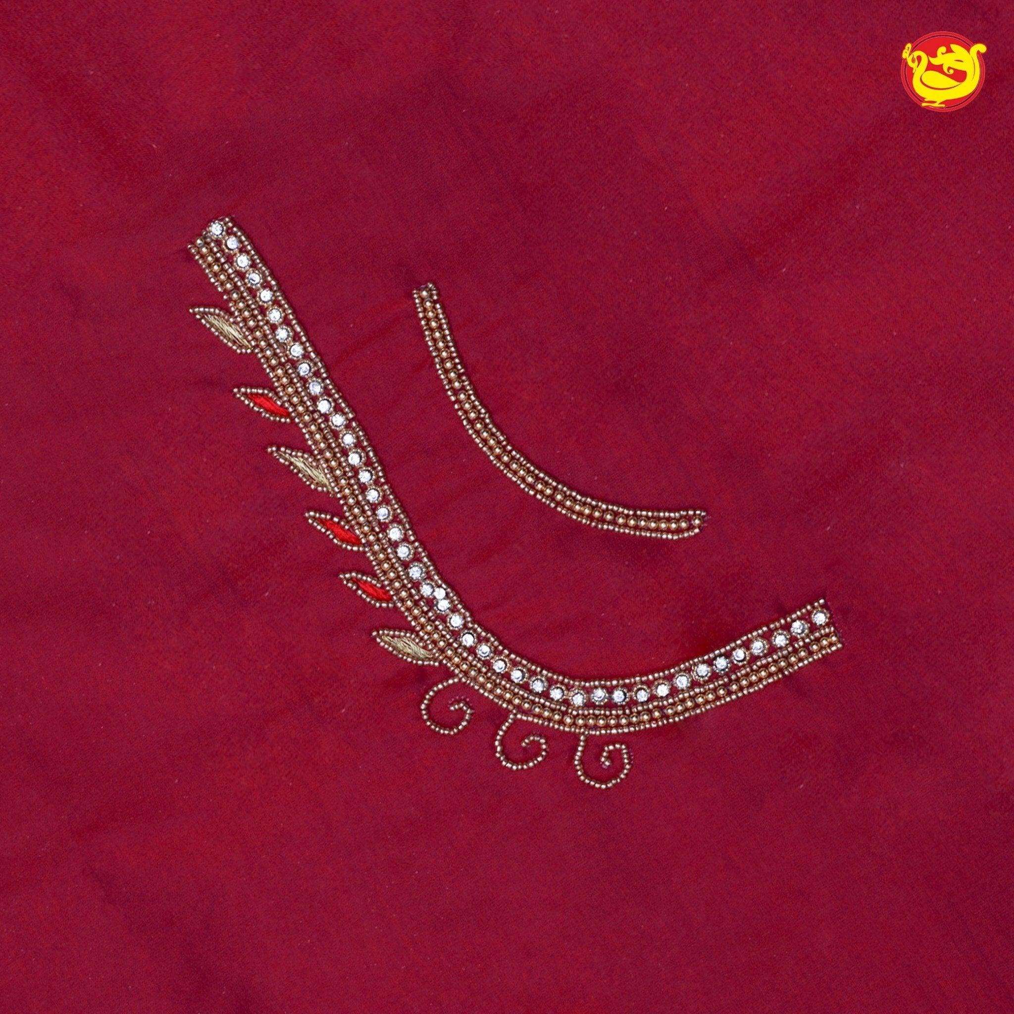 Maroon Bridal Aariwork Blouse - Thenianantham