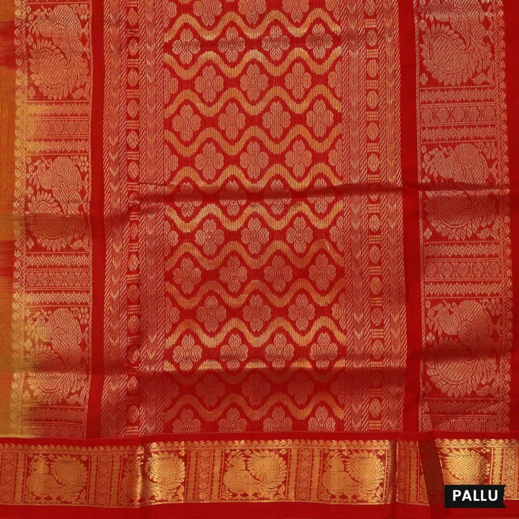 Yellow with Red Arani Silk Cotton Saree - Thenianantham