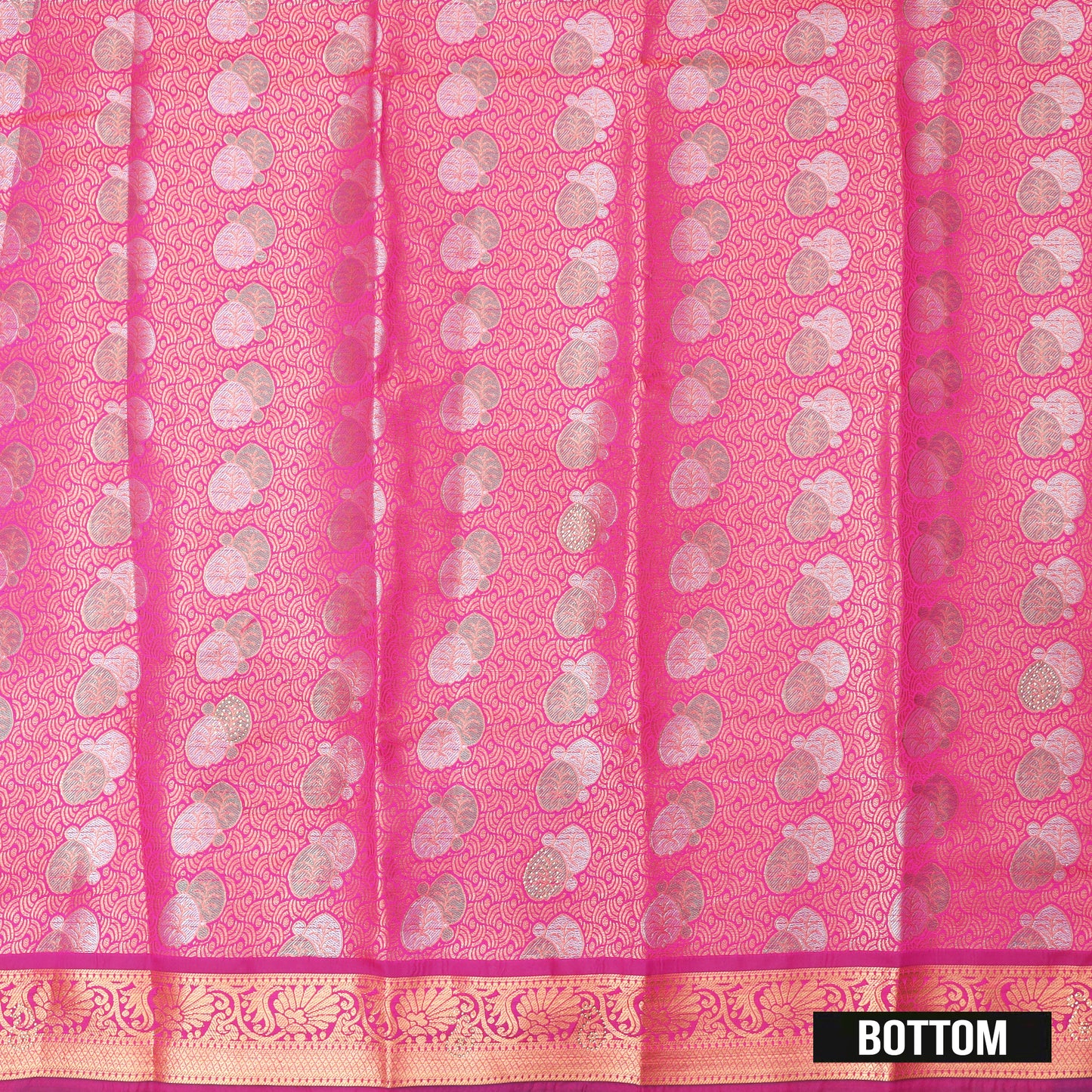 Pink Golden: The intricate border at the bottom is described as Golden or Gold Zari Art Pattu Pavadai Material