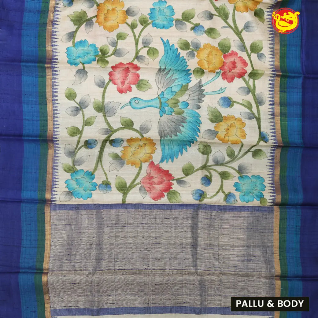 Sandal with blue Vidarbha Tussar Saree