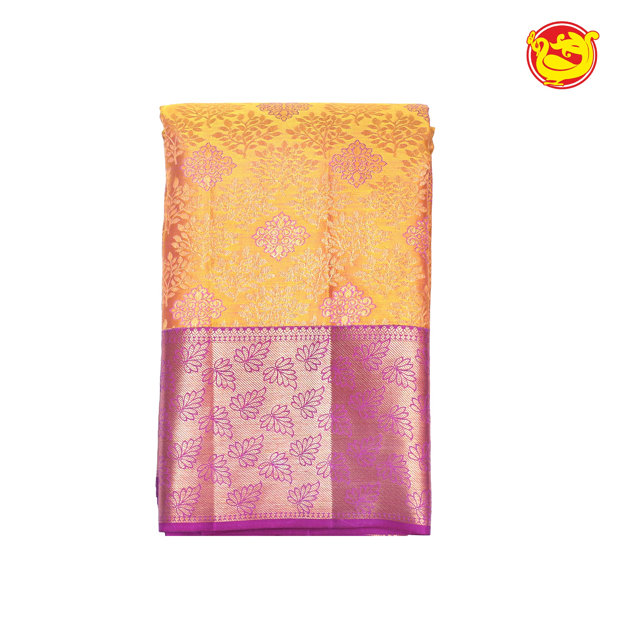 Mustard  Wedding Silk Saree With purple pallu