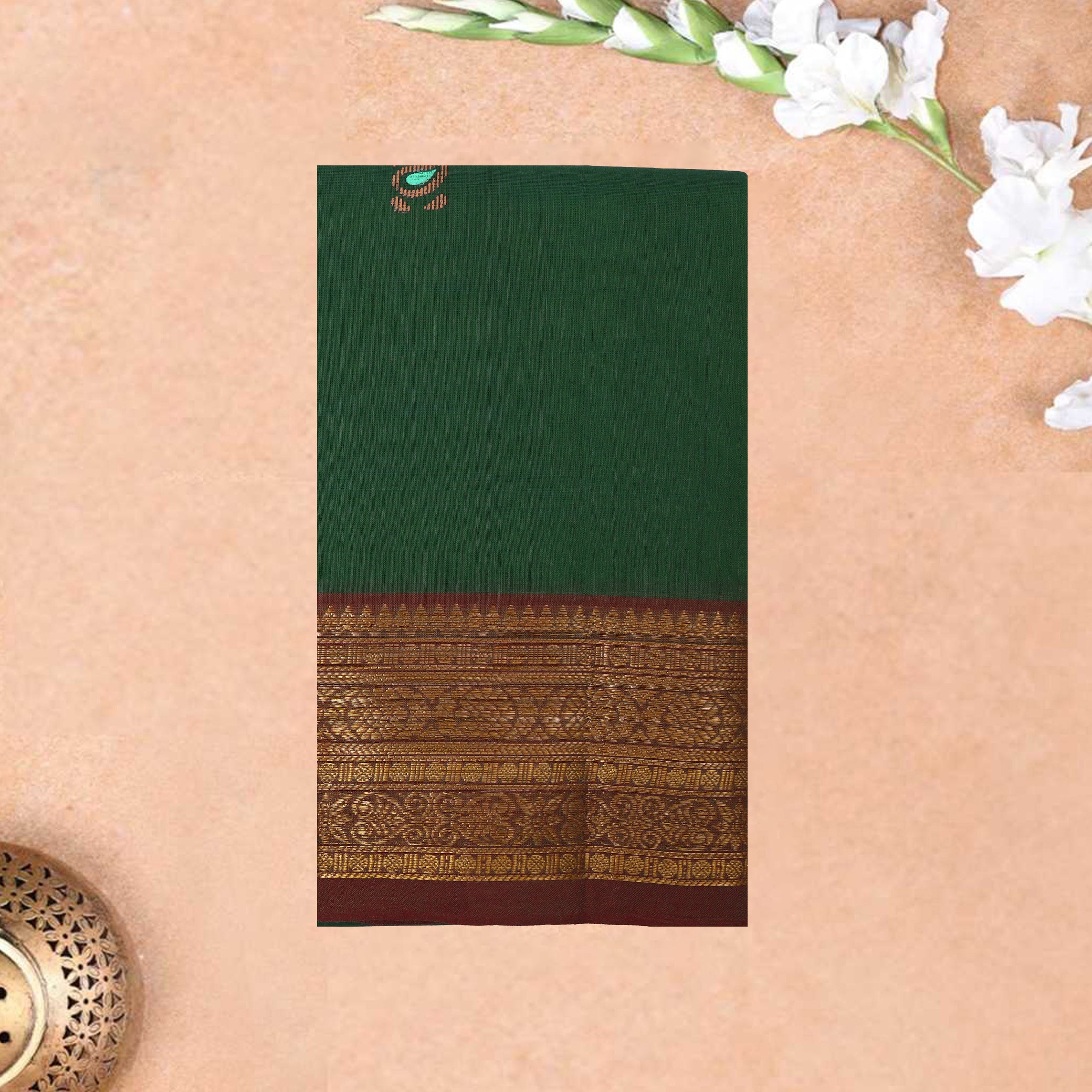 Dark Green With Maroon Pure Cotton Saree without Blous