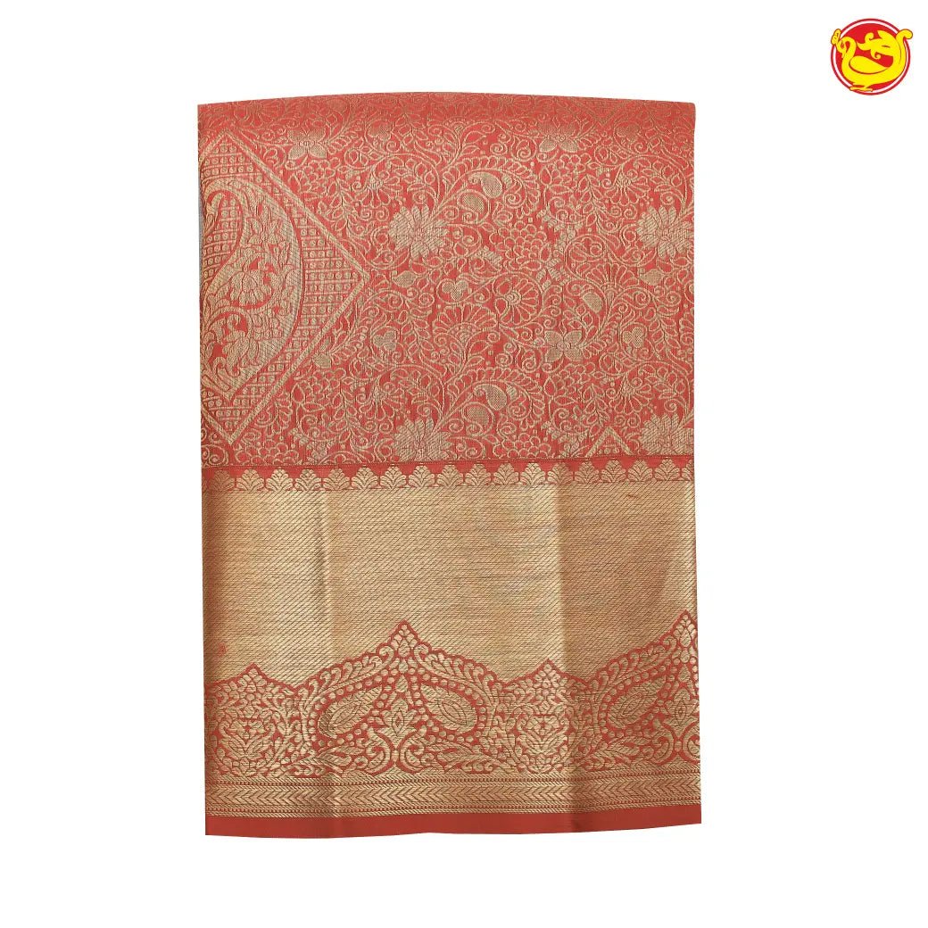 Bright red pure kanjivaram silk saree - Thenianantham
