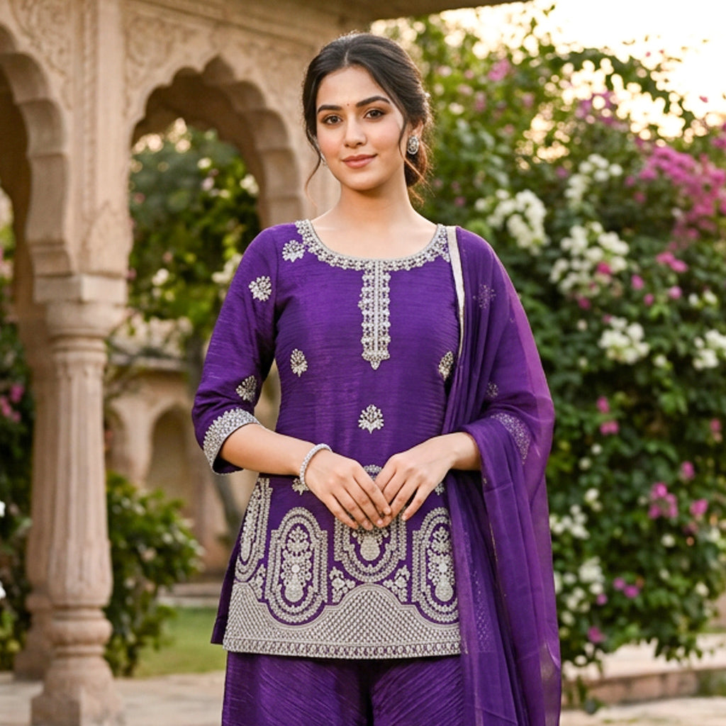 Purple Color Girls Branded Readymade Sharara set