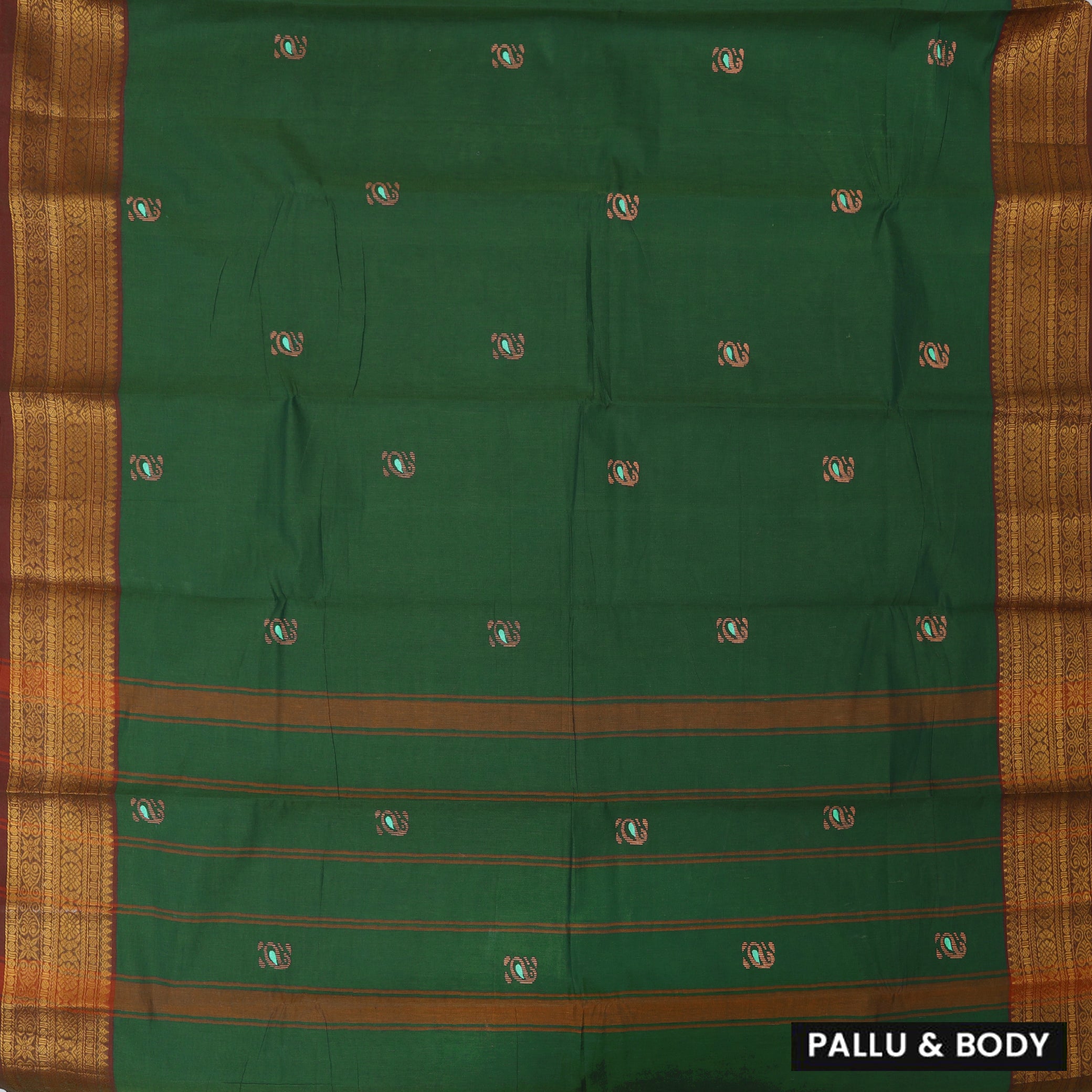 Dark Green With Maroon Pure Cotton Saree without Blous