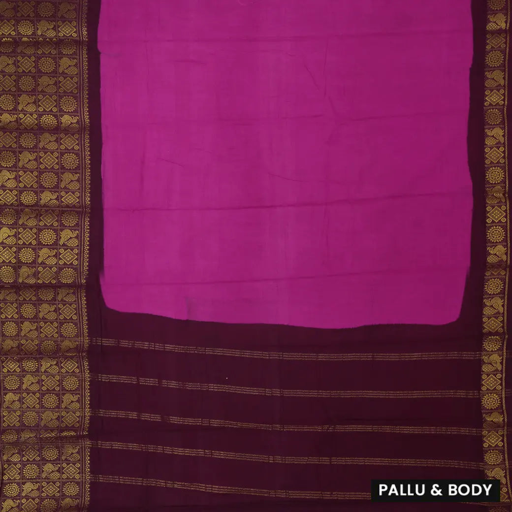 Magenta with Dark Maroon Sungudi Cotton Saree without Blouse