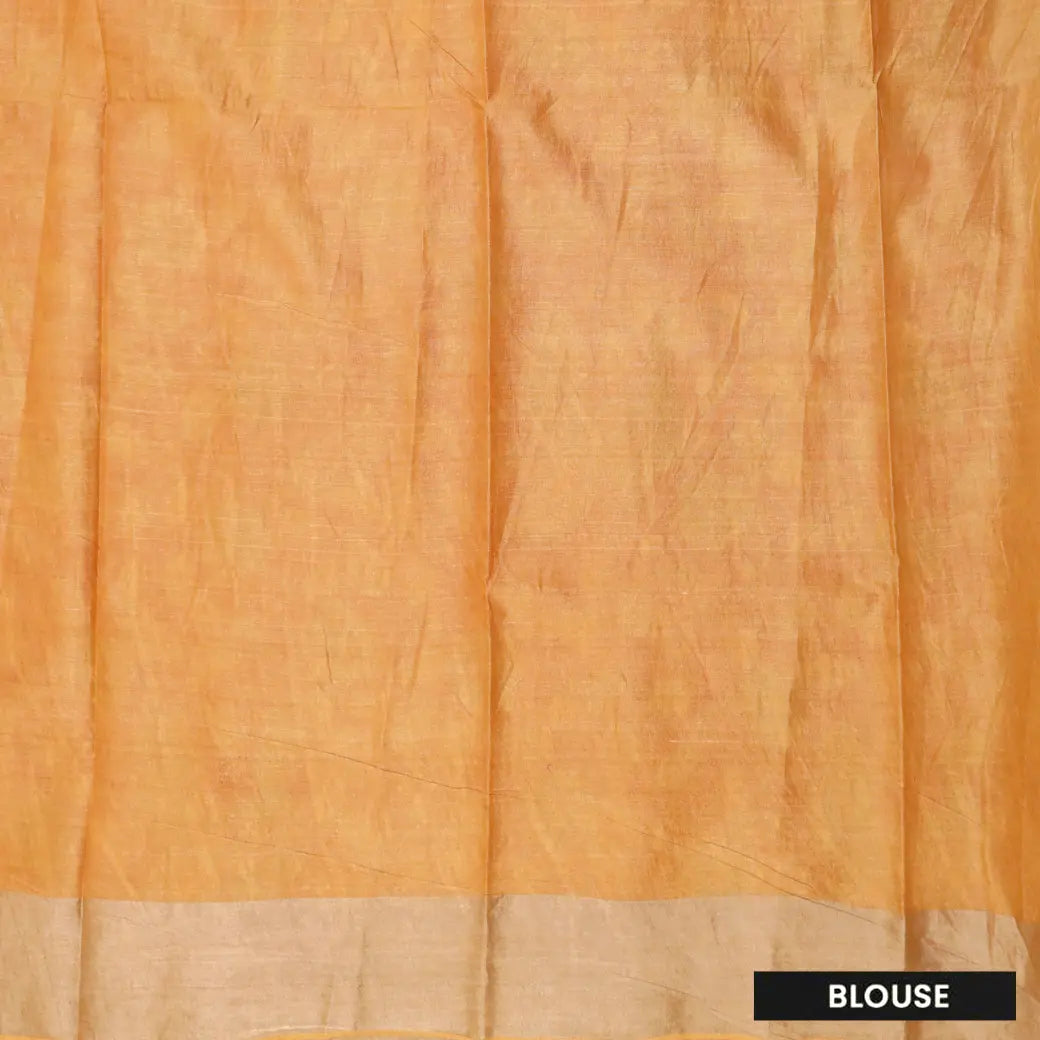 Pure Tussar Silk Saree Red Shade And Golden Yellow With Floral Design and Painted Prints and Zari Woven Border