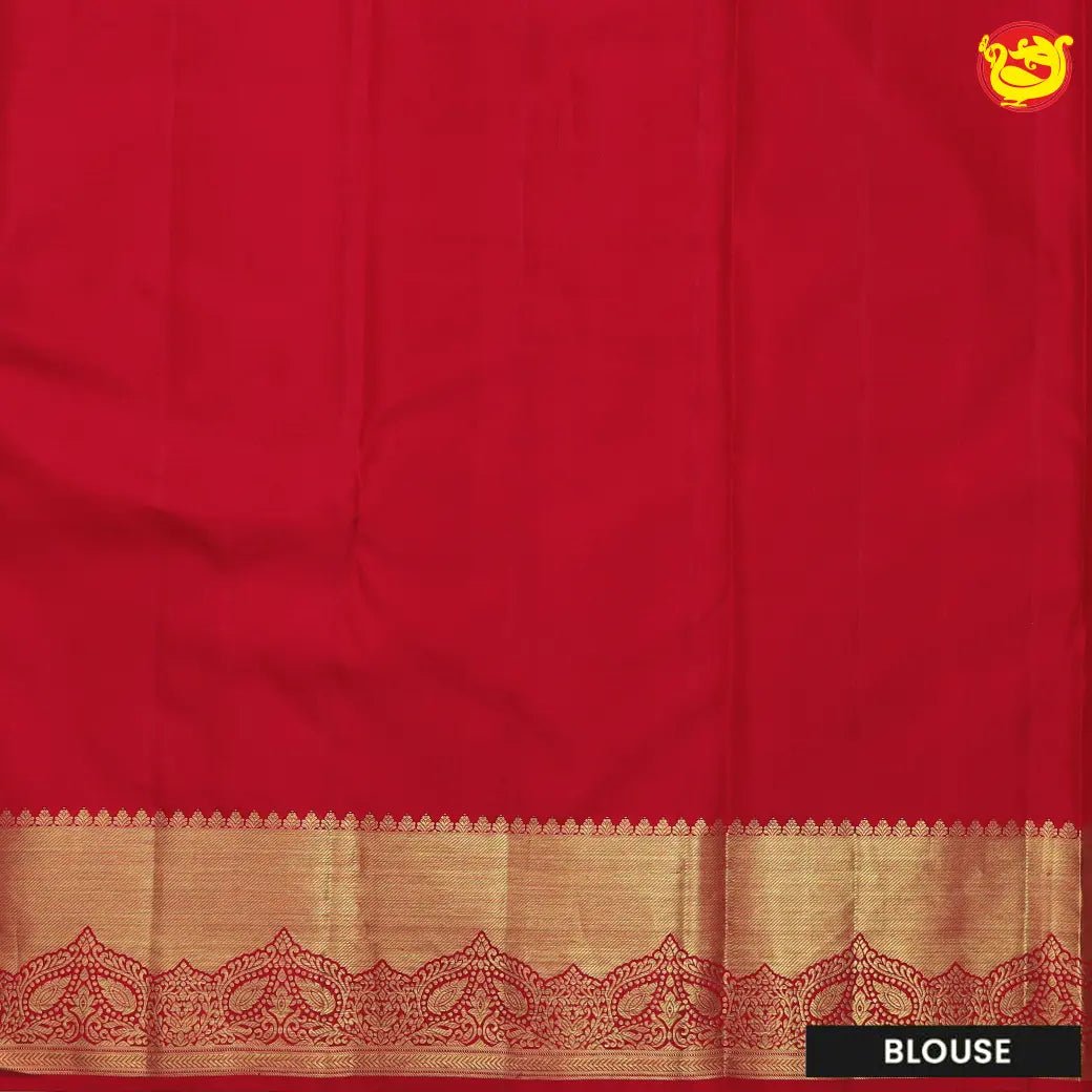 Bright red pure kanjivaram silk saree - Thenianantham