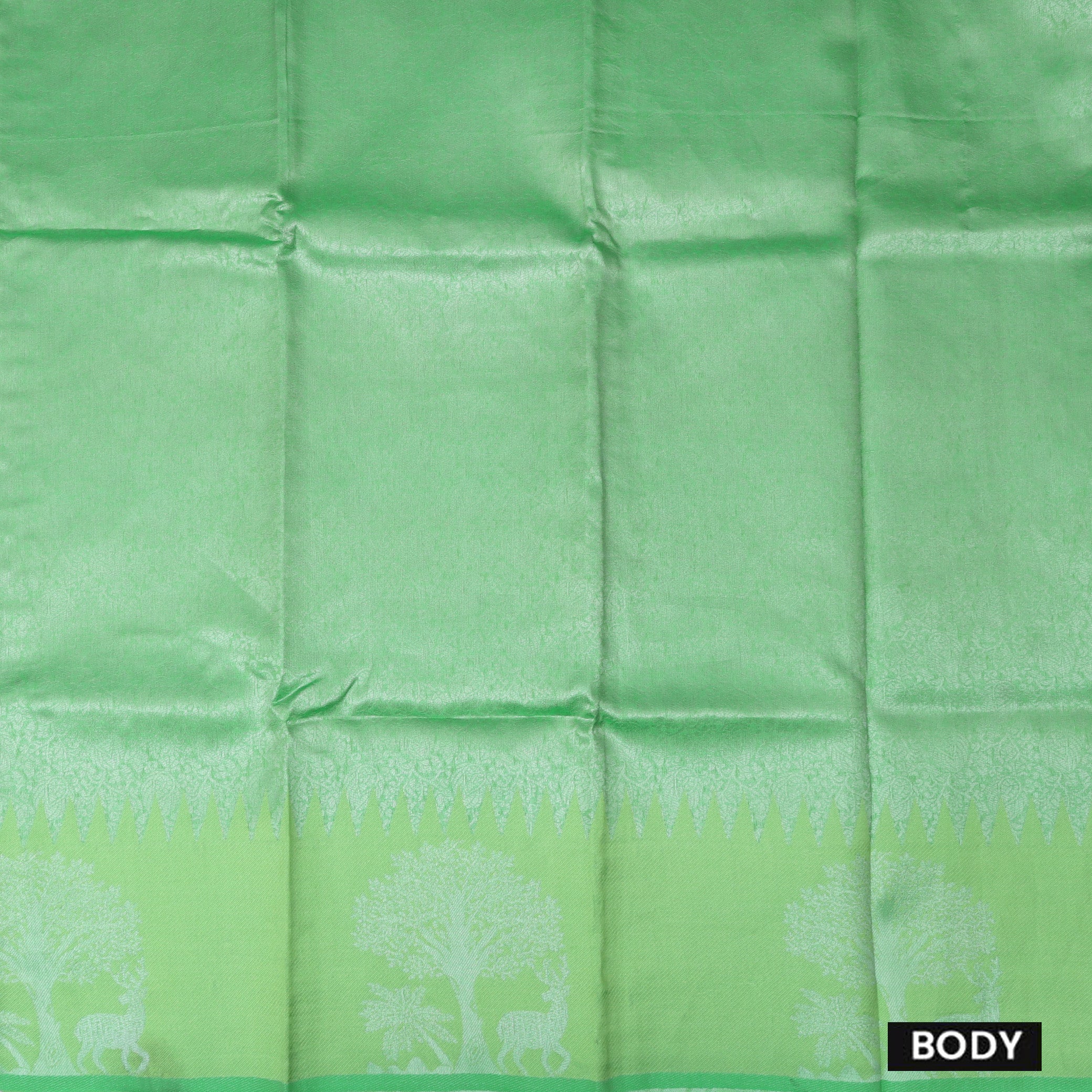 Lime Green with Sky Blue Semi Litchi Silk Saree