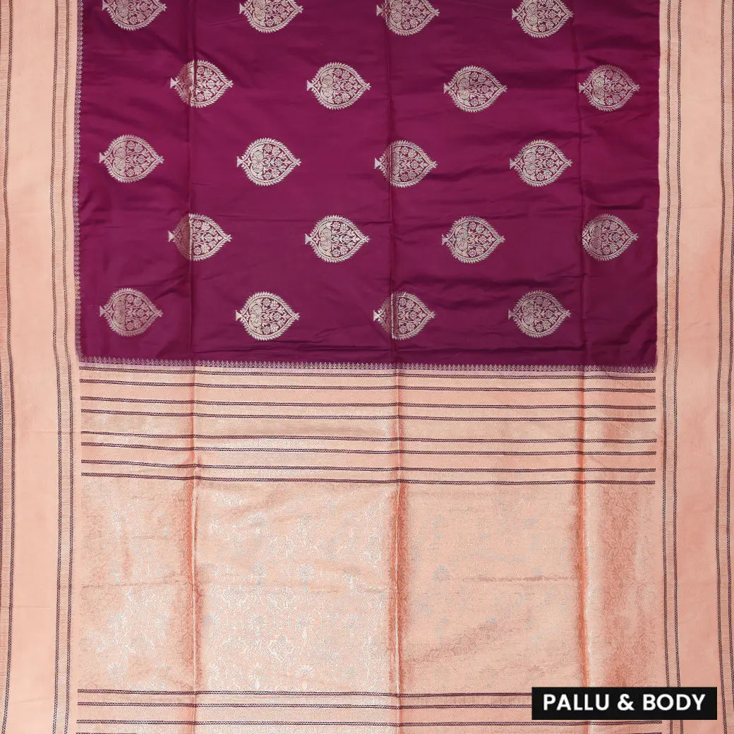 Deep Maroon with Peach Soft Silk Saree