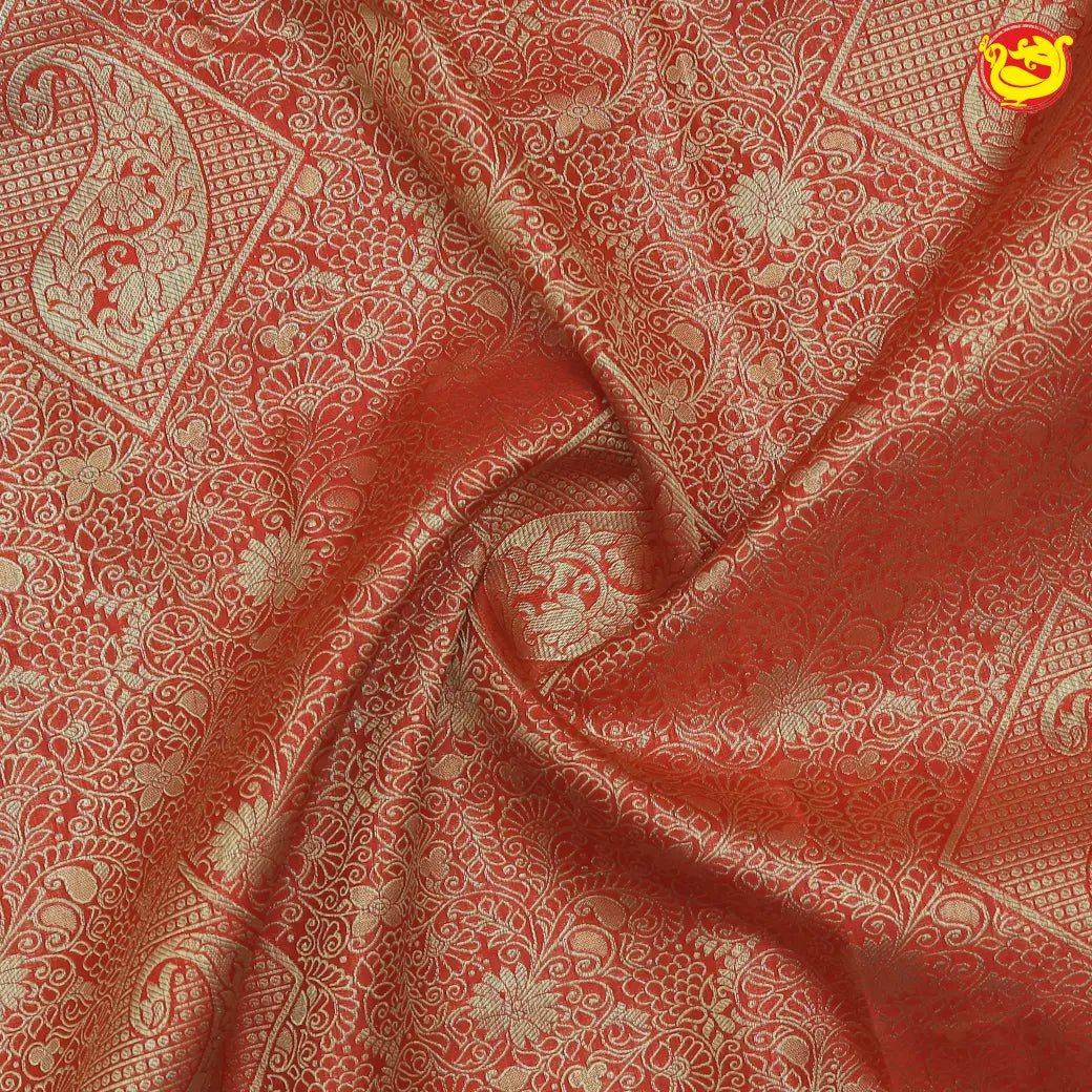 Bright red pure kanjivaram silk saree - Thenianantham