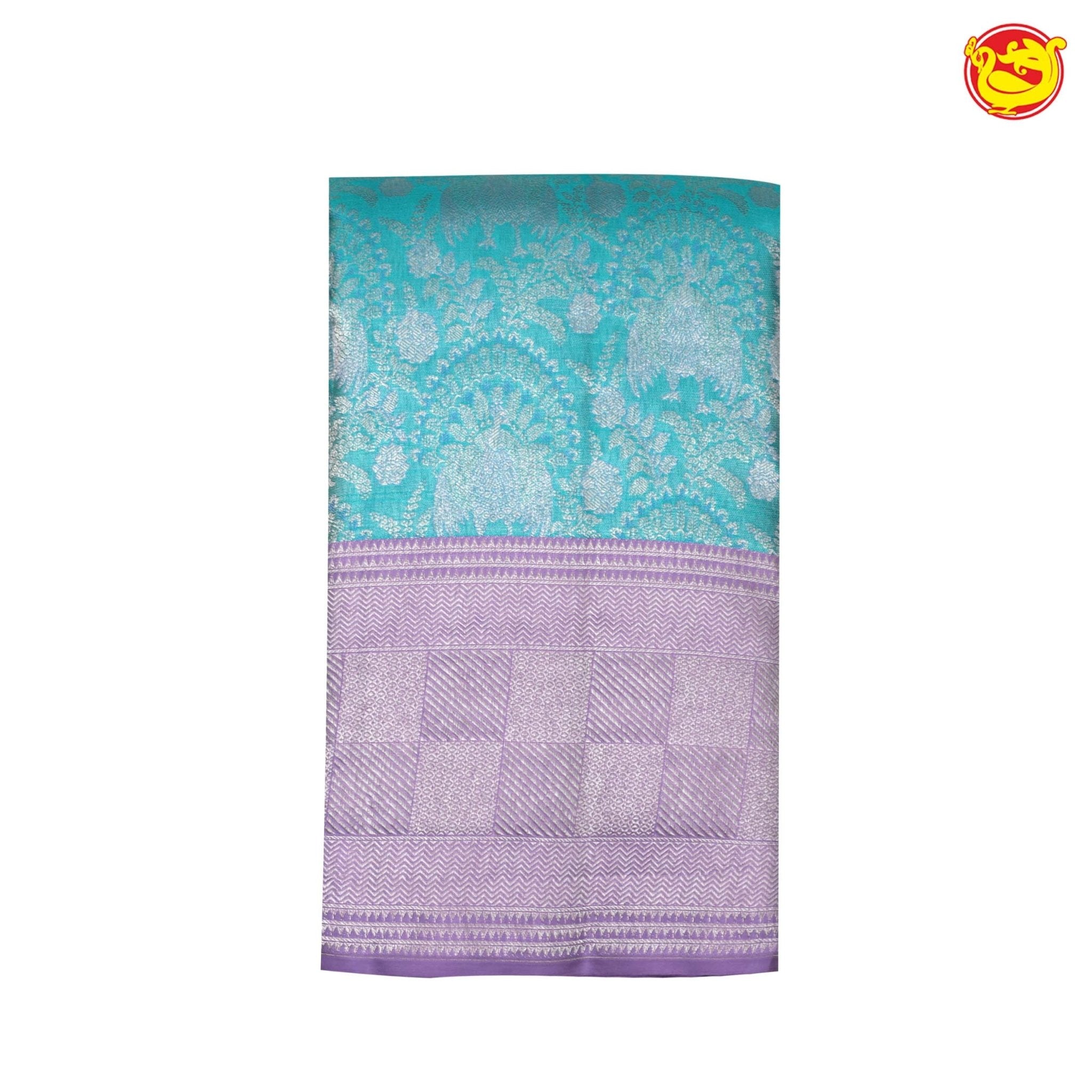 Turquoise with light purple pure Kanchivaram silk saree - Thenianantham