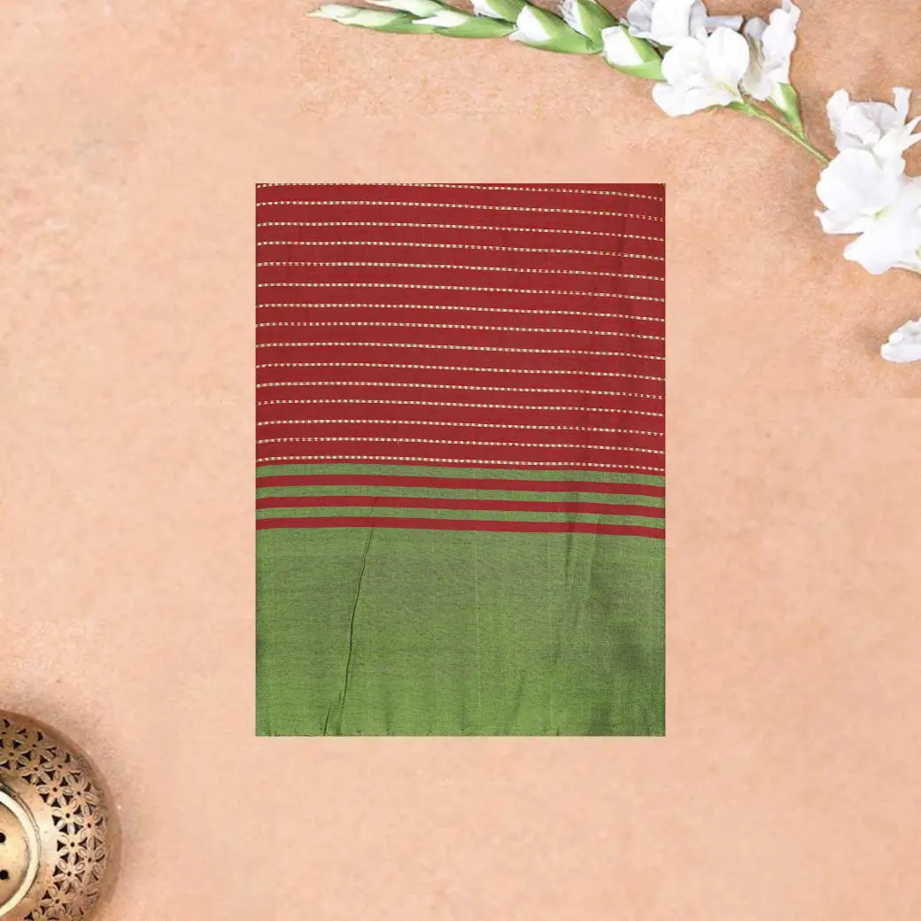 Red with light Green Art Tussar Saree