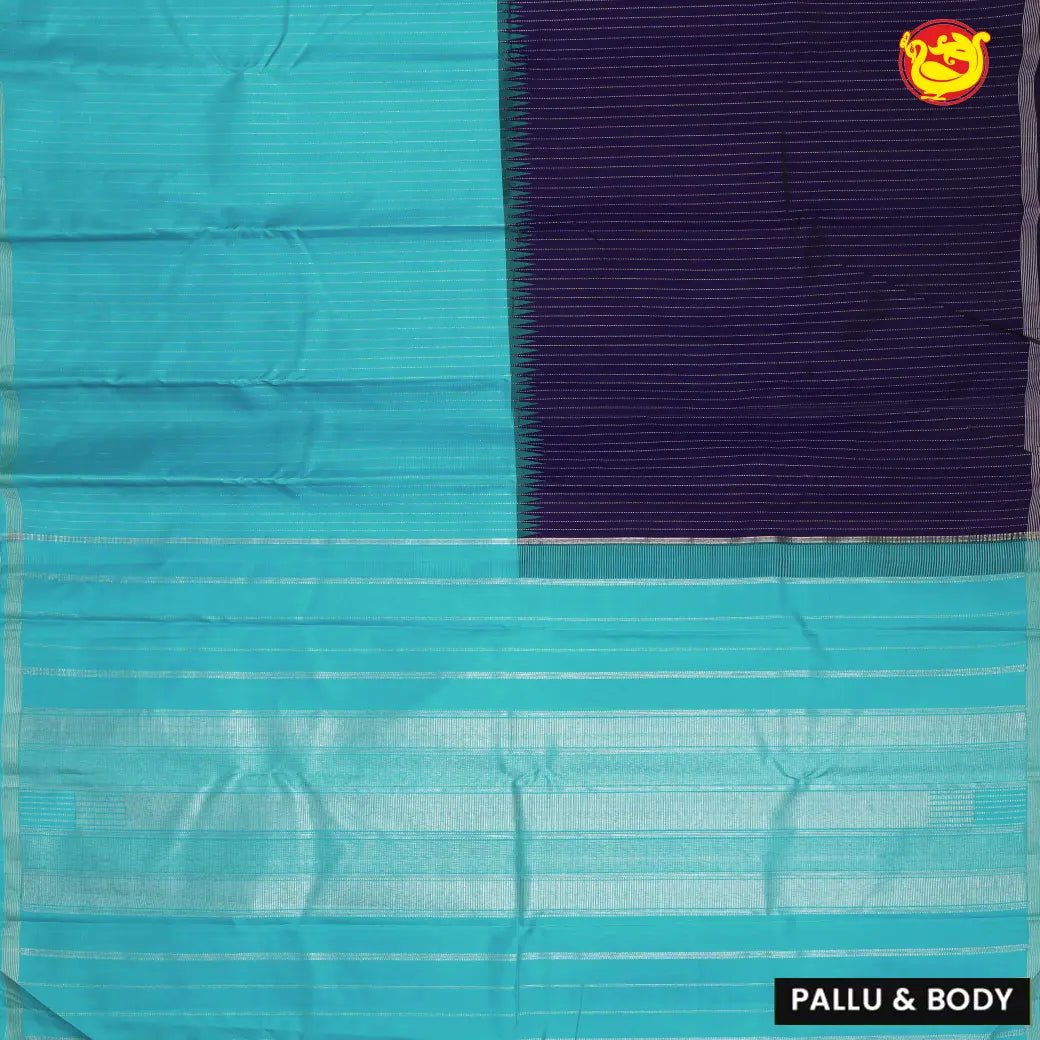 Light blue and dark blue half and half pure kanjivaram silk saree - Thenianantham