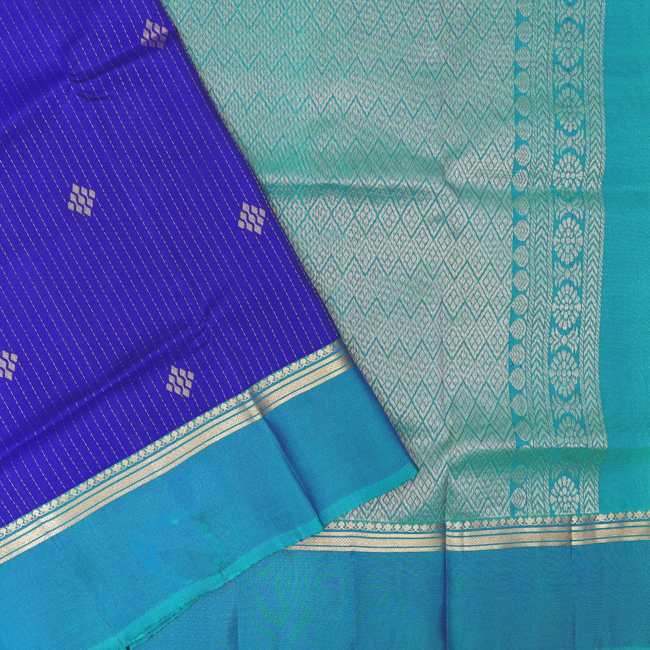 Royal Blue With Green Soft Silk Saree