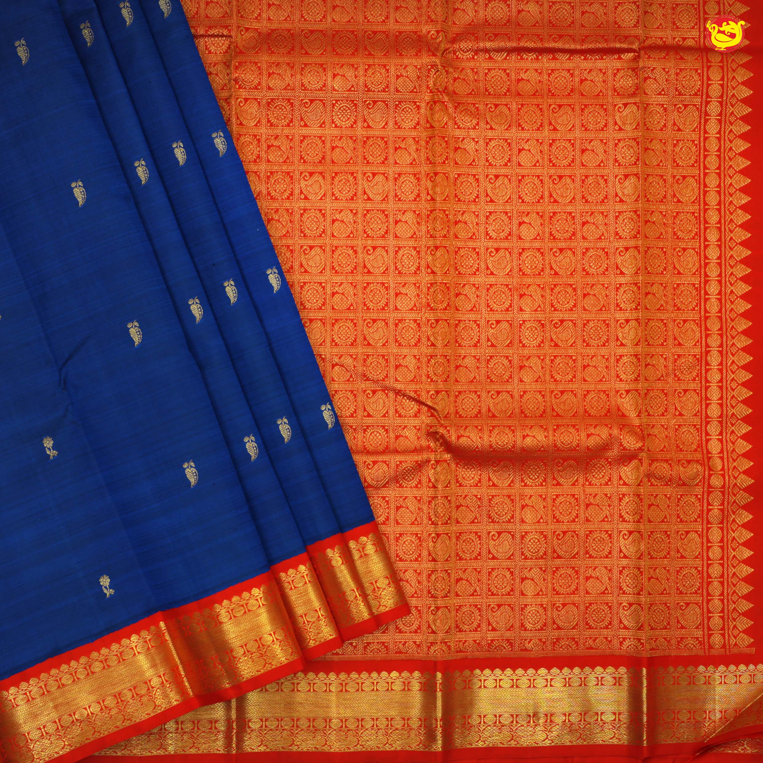 Royal blue with blue border pure Kanchipuram silk saree - Thenianantham