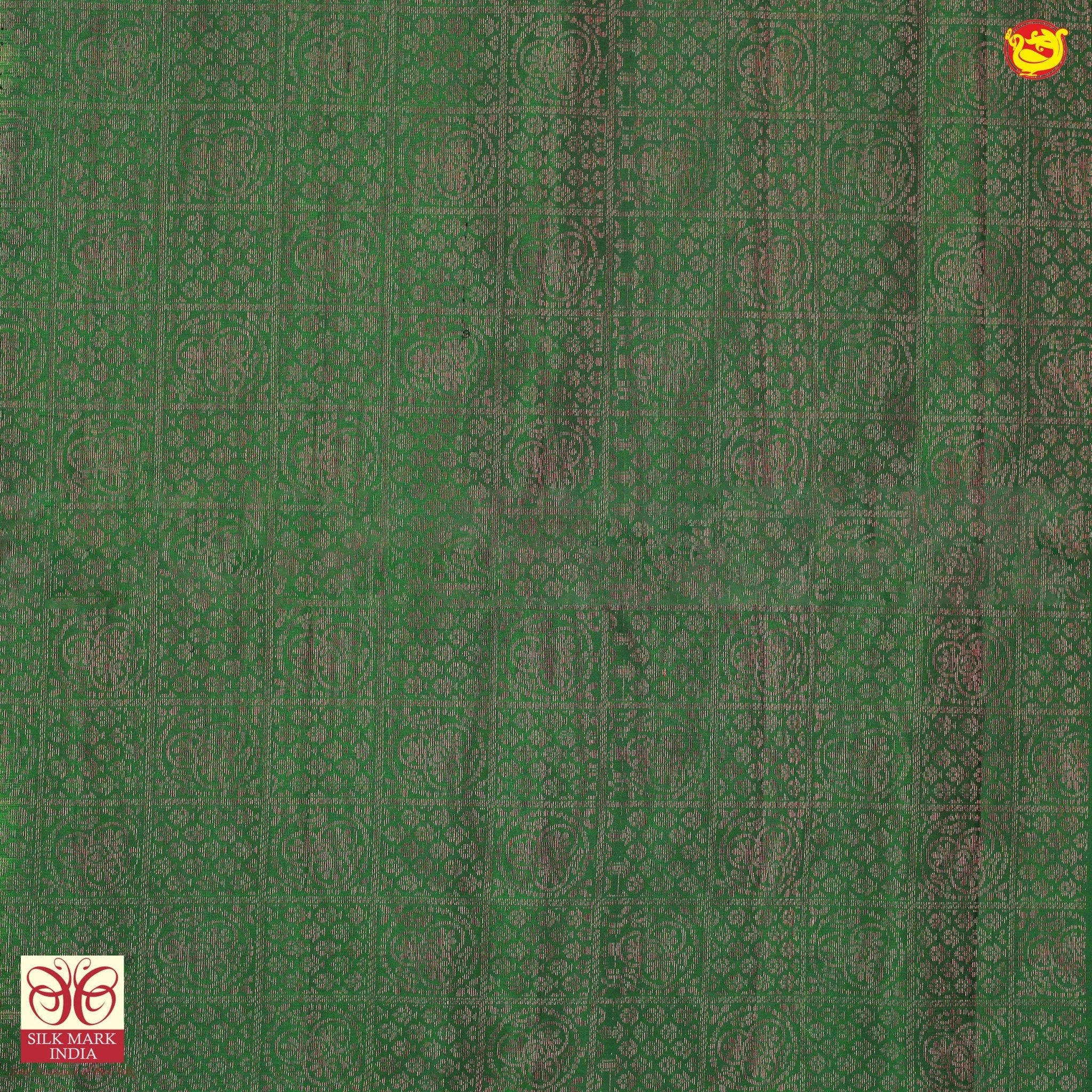 Mustard Yellow With Bottle Green Striped and Floral Motifs Copper Zari Pure Kanjivaram Soft Silk Saree - Thenianantham