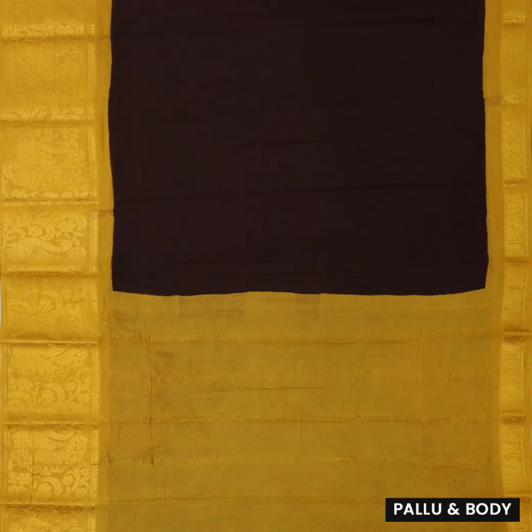 Dark Brown With Mustard Yellow Sungudi Cotton Saree without Blouse