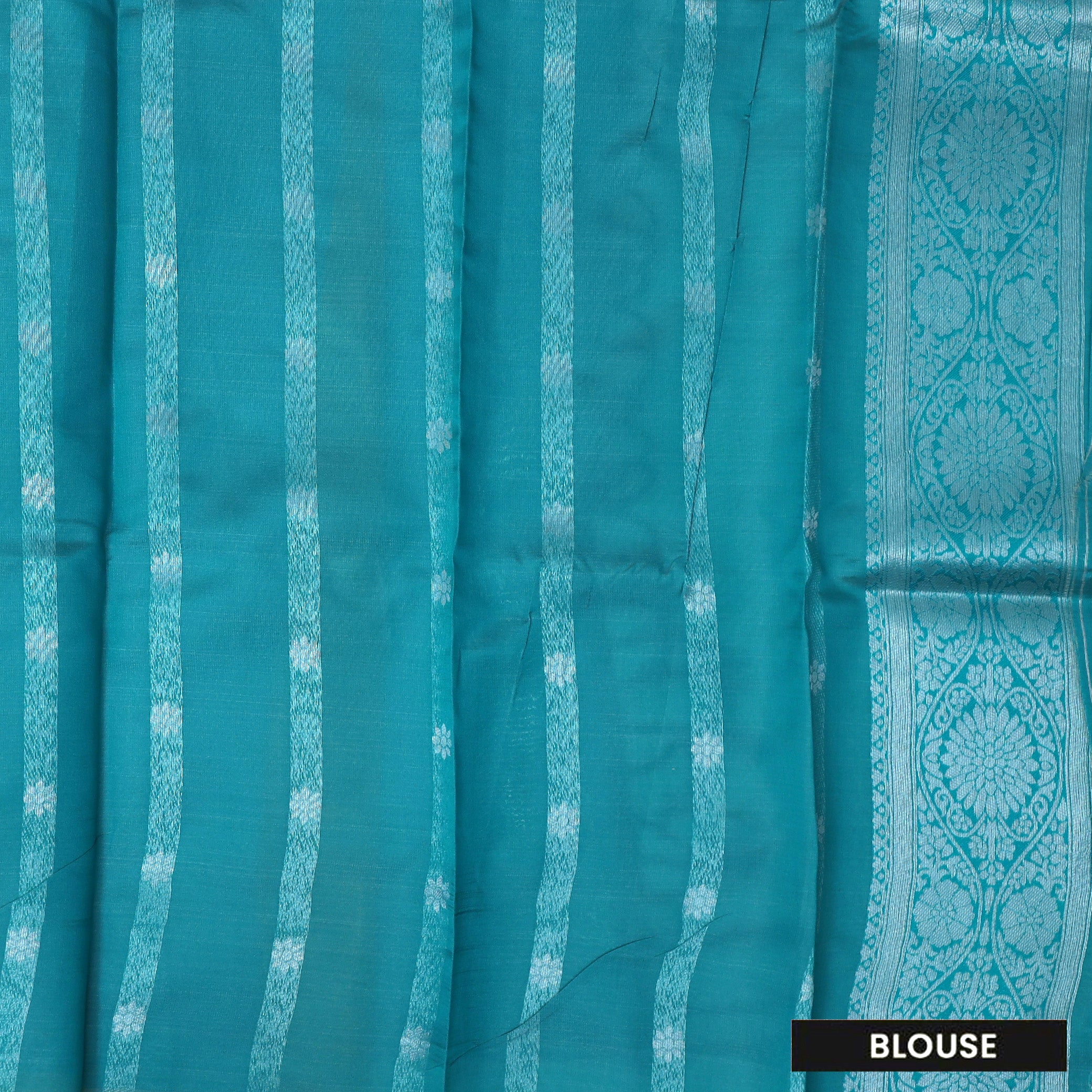 Dark Yellow with Teal Blue Semi Litchi Silk Saree