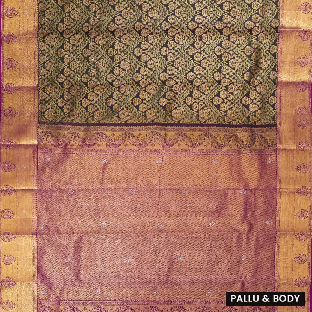 DARKGREEN WITH PURPLE colour pure Kanchipuram silk saree