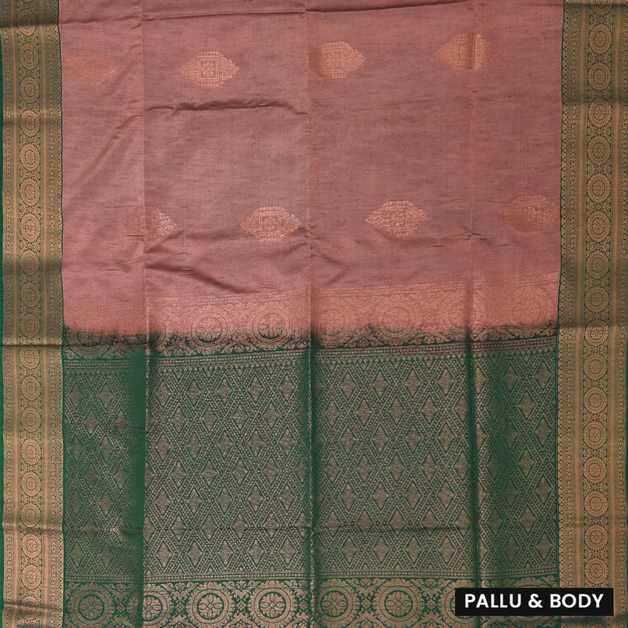Reddish Brown with Green Soft Silk Saree