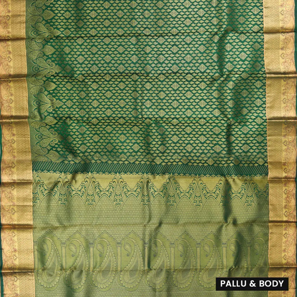 Green with Gold Zari Border Wedding Silk Saree