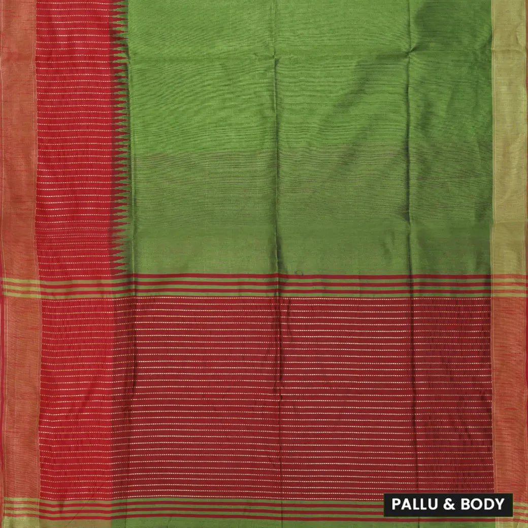 Red with light Green Art Tussar Saree