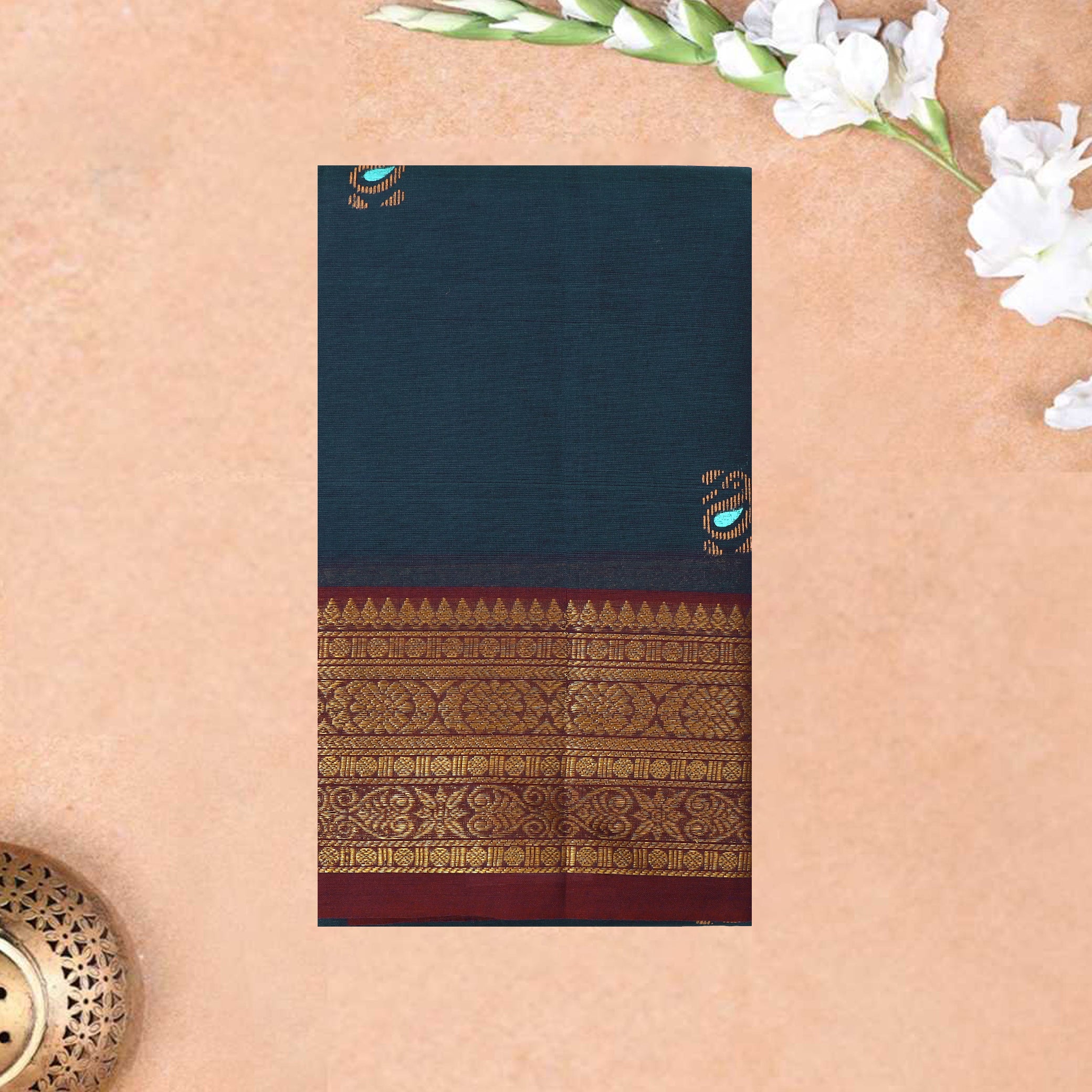 Dark Blue With Pure Cotton Saree without Blous